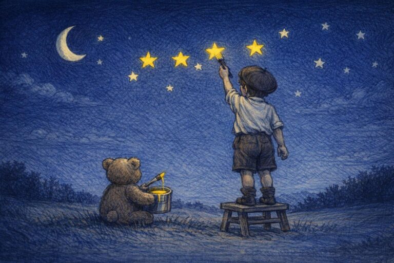 Un enfant peint les étoiles.